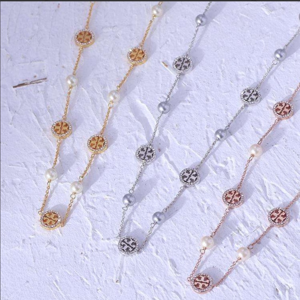 Tory Burch Multi-use Kira Silver Gemstone Pearl-Chain Necklace - Picture 5 of 8